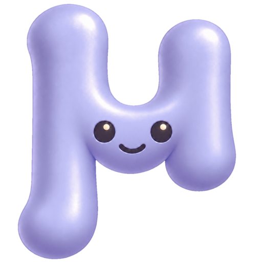 A smiling lavender character shaped like the Greek letter μ